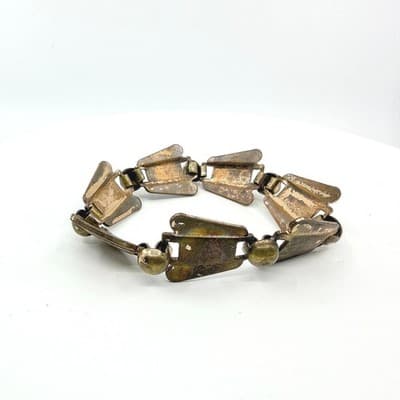 Vintage Gold Tone Brutalist Abstract Panel Link Bracelet Chunky Statement Boho