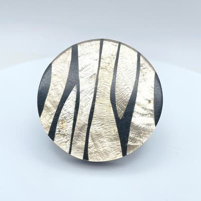 Vintage Silver-Tone Adjustable Glassmour Zebra Palateau Art Deco Cocktail Ring