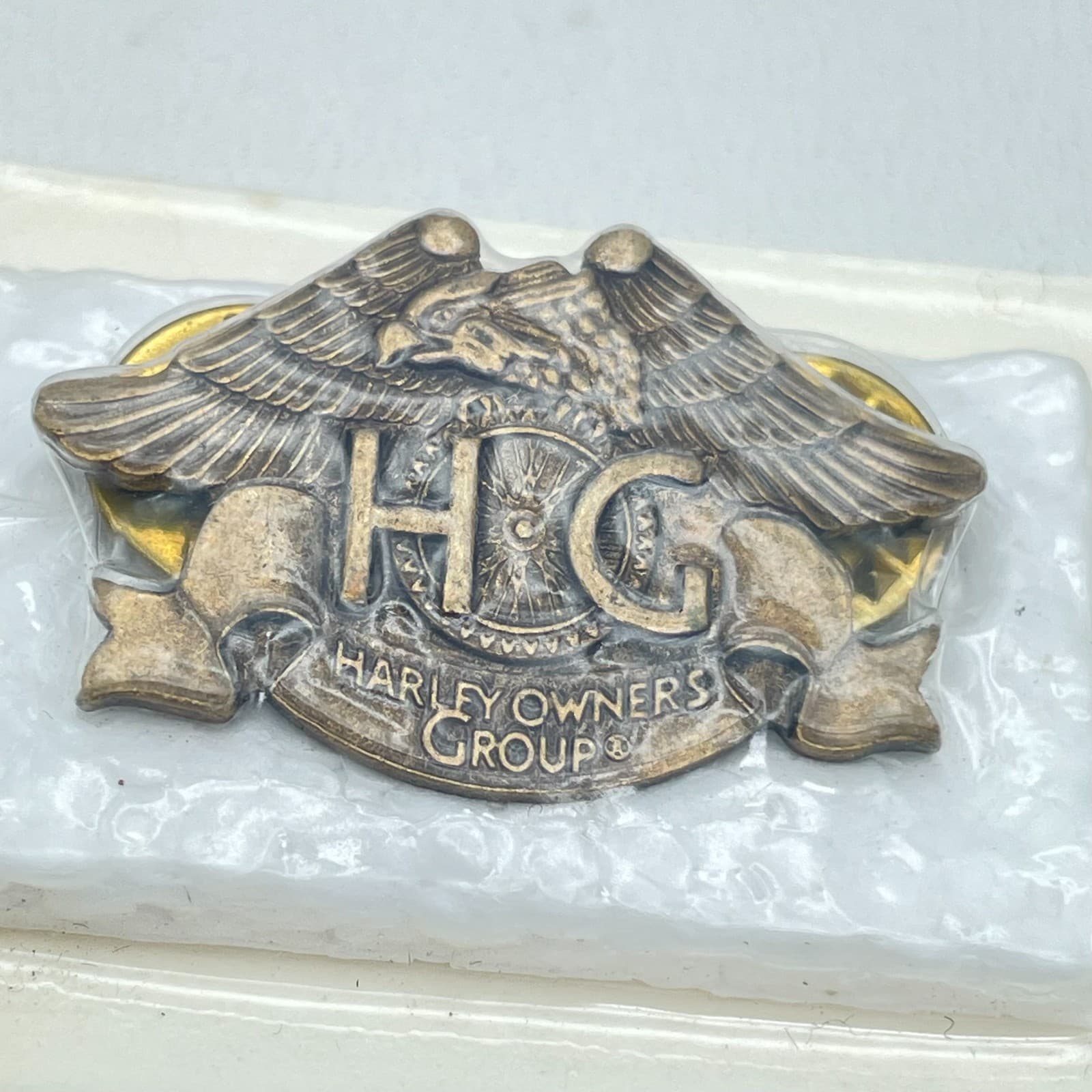 Harley-Davidson Owners Group Gold-Tone Eagle Shaped With Backing Card Brooch Pin