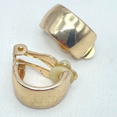 Vintage Gold-Tone Distressed Metal Fashion Jewelry J-Hoop Clip-On Earrings