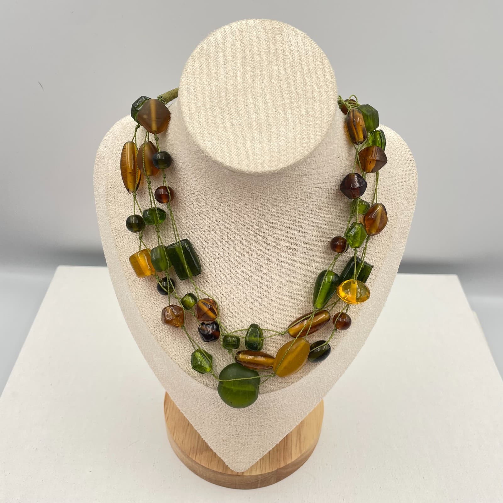 Vintage Y2K Boho Chunky Glass Bead Multi-Strand Earth Tones Women's Necklace