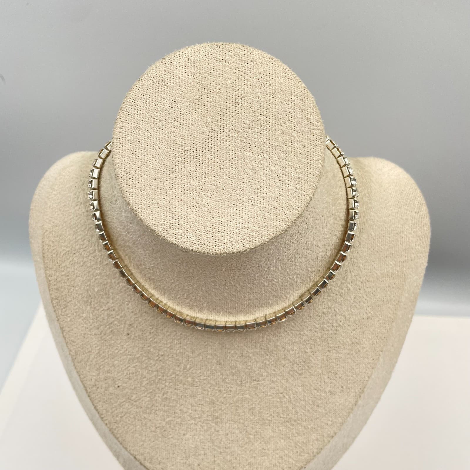 Vintage Claire's Bridal Tennis Choker Necklace Silver Tone Rhinestone Adjustable