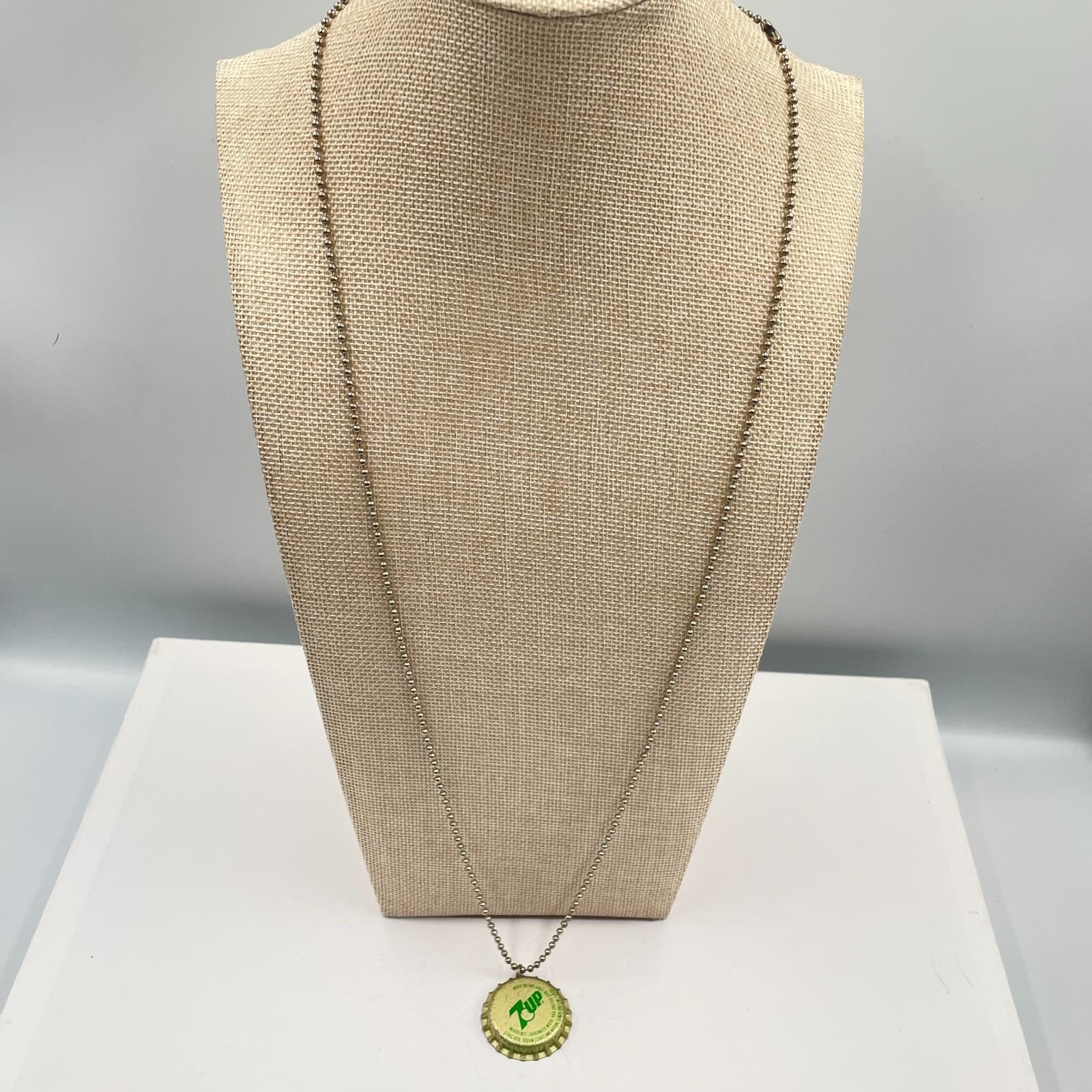 Vintage 7Up Bottle Cap Necklace Resin Pendant IMAGINE Secret Message Ball Chain