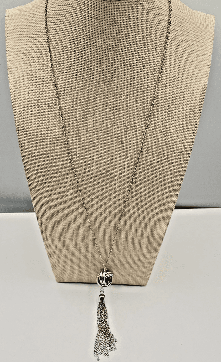 VTG Silver Knot Tassel Necklace Multi Strand Chain Statement Pendant Boho Women