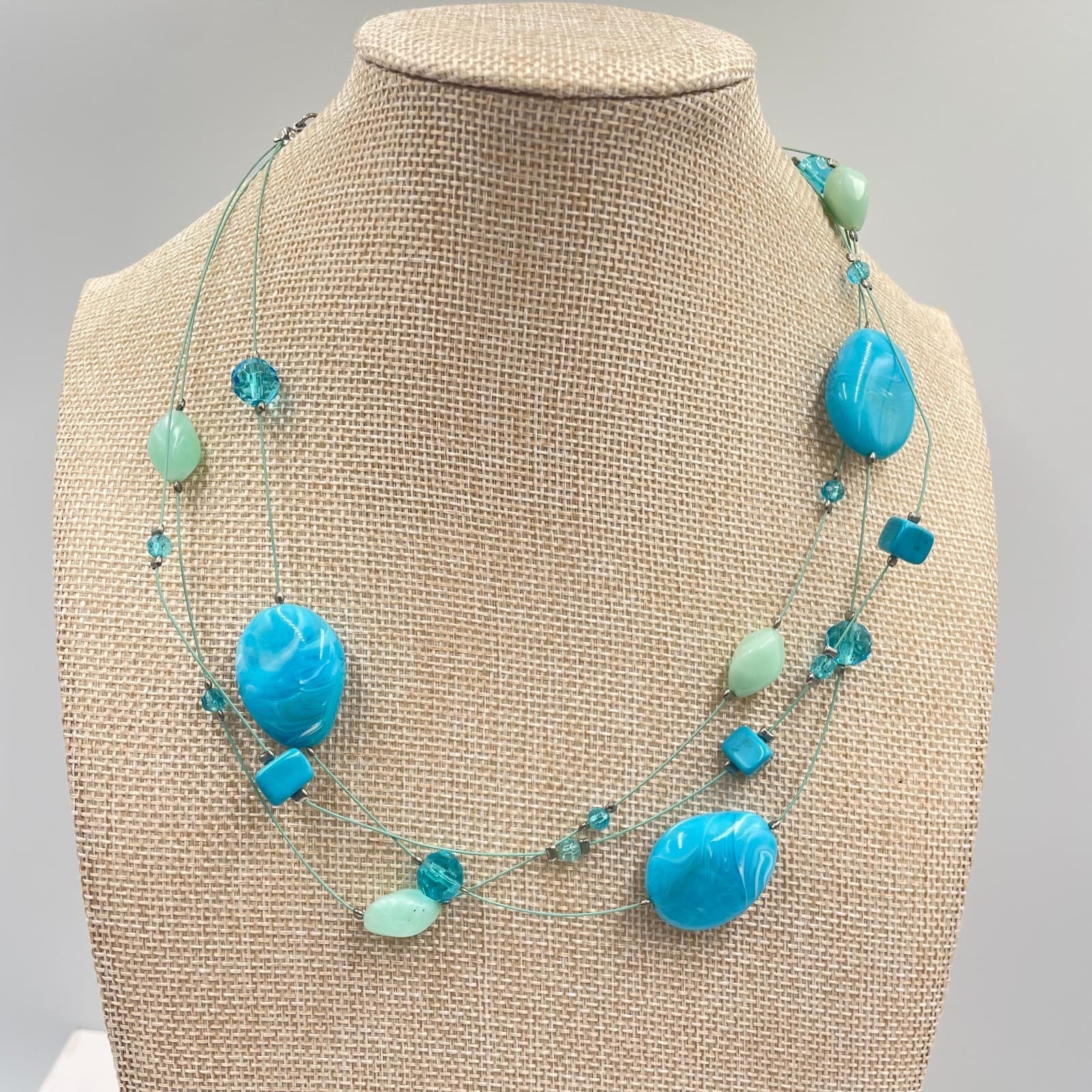 Lane Bryant Turquoise-Tone Beads Multi Strand Station Statement Lobster Necklace