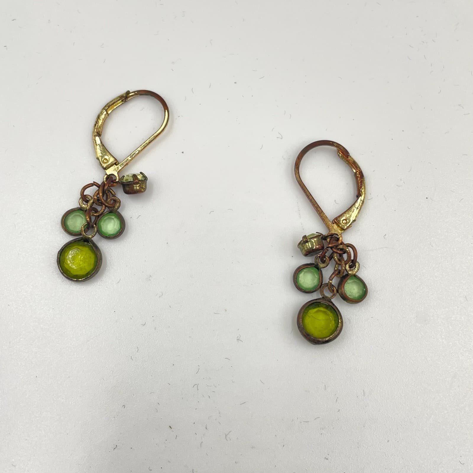 Gold-Tone Fashion Faceted Green Tiered Cluster Crystal Dangle Hinged Earrings