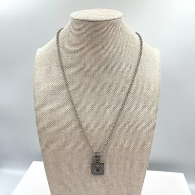 Vintage Egyptian Heritage Silver-Tone Intricate Calligraphy Pendant Necklace
