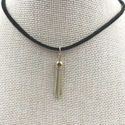 Grunge Revival Gold-Tone Black Velvet Cord Chain Tassel Pendant Choker Necklace