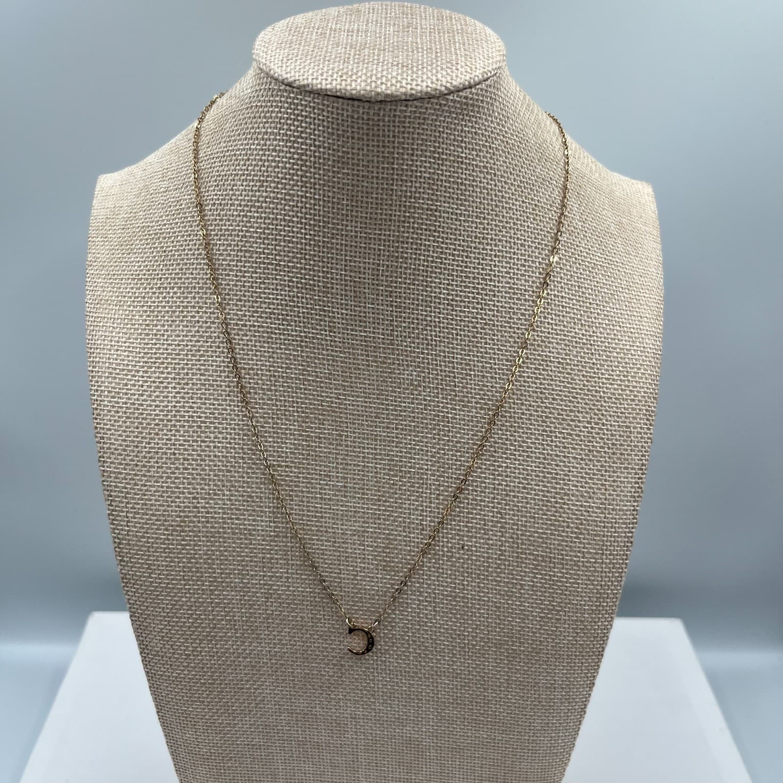 Time and Tru Gold-Tone Oval Chain Pavé Crystal Initial C Letter Pendant Necklace