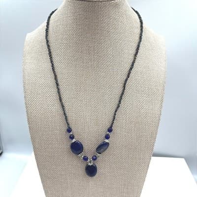 Vintage Multi Strand Lapis Lazuli Blue Glass Seed Bead Necklace Boho Statement