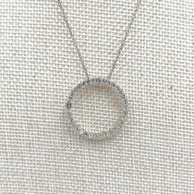Vintage Rhinestone Circle of Life Necklace Eternity Pendant Silver Tone Sparkly
