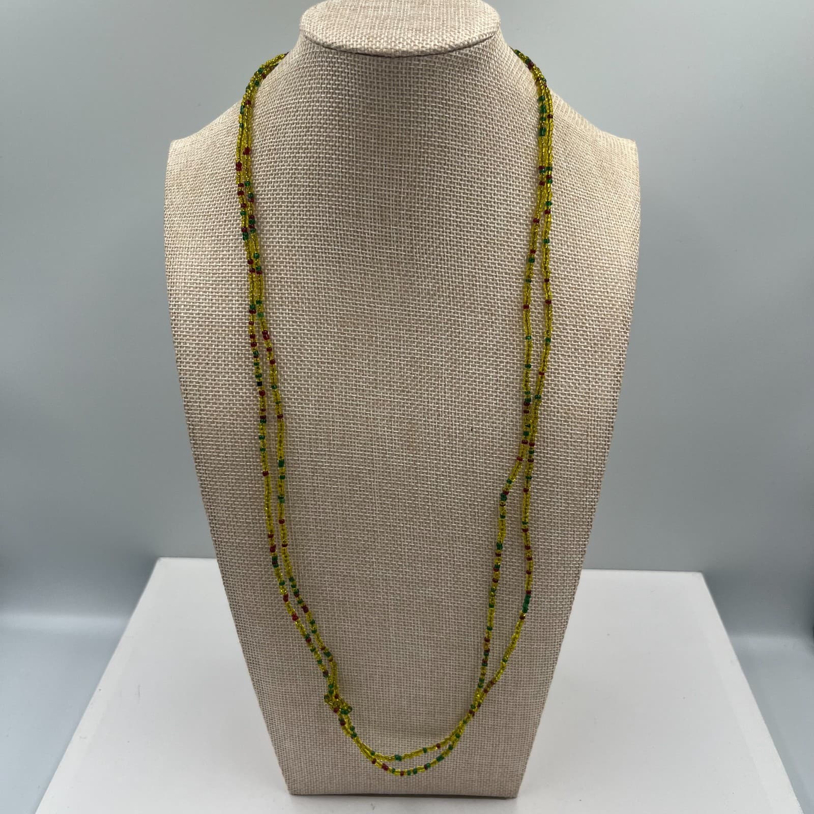 Vintage Handmade Seed Bead Necklace Pan-African Colors Rasta Caribbean 1970s