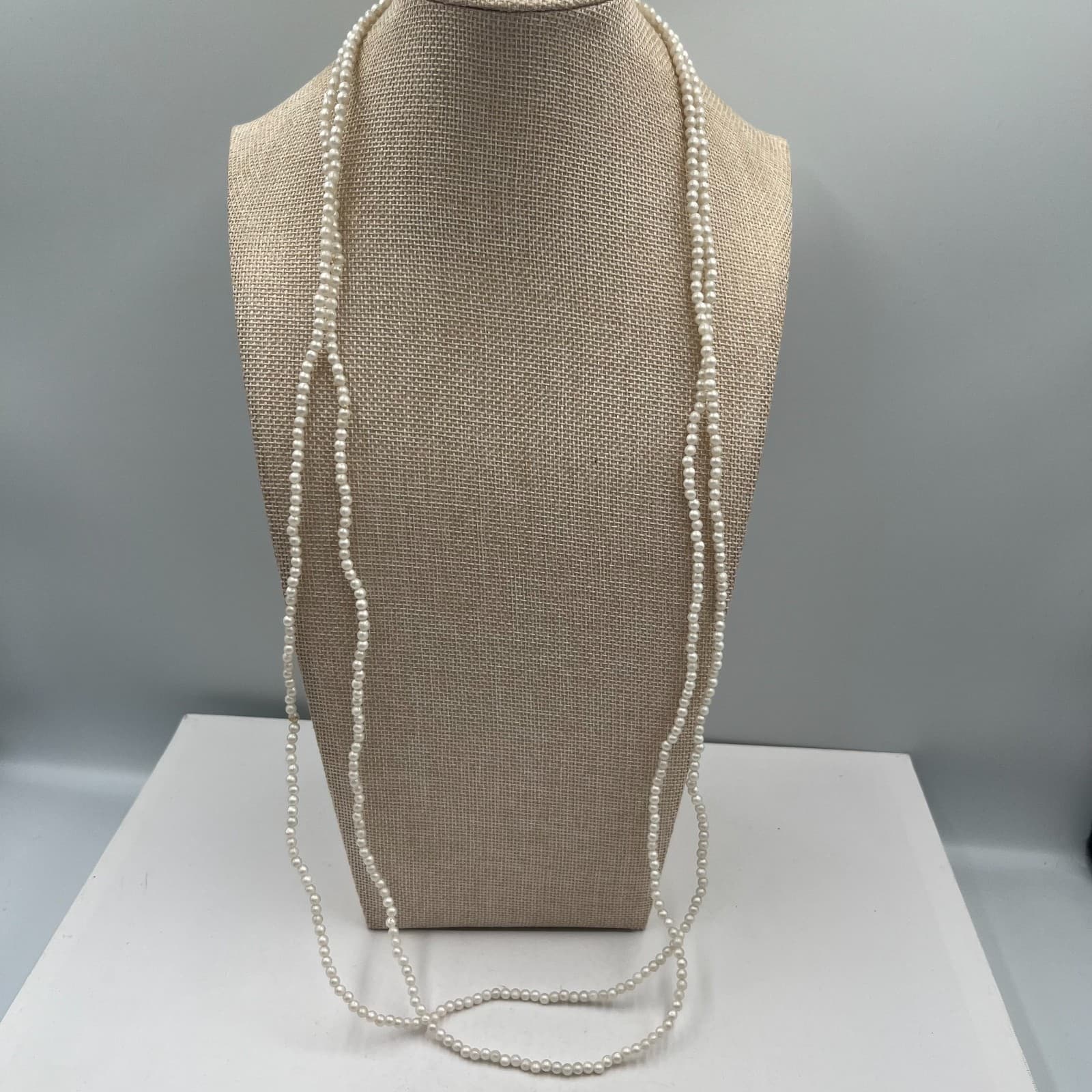 Vintage White Faux Pearl Necklace Long 32” Strand Costume Jewelry Wedding