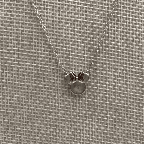 Vintage Disney Minnie Mouse Silver Tone Necklace Rose Gold Bow Crystal
