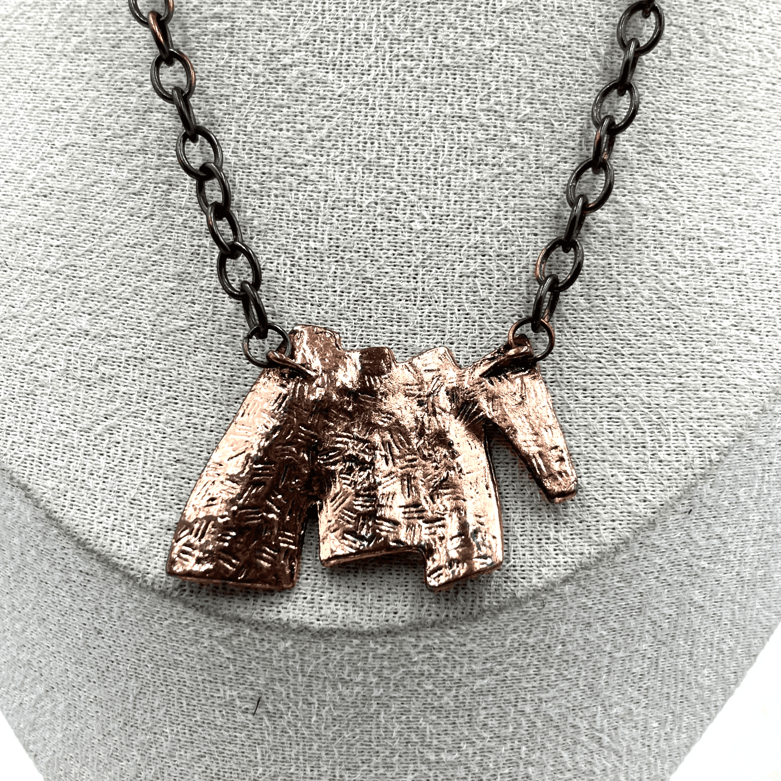 Vintage Modernist Copper Abstract Charm Necklace Mixed Metal Artisan Statement