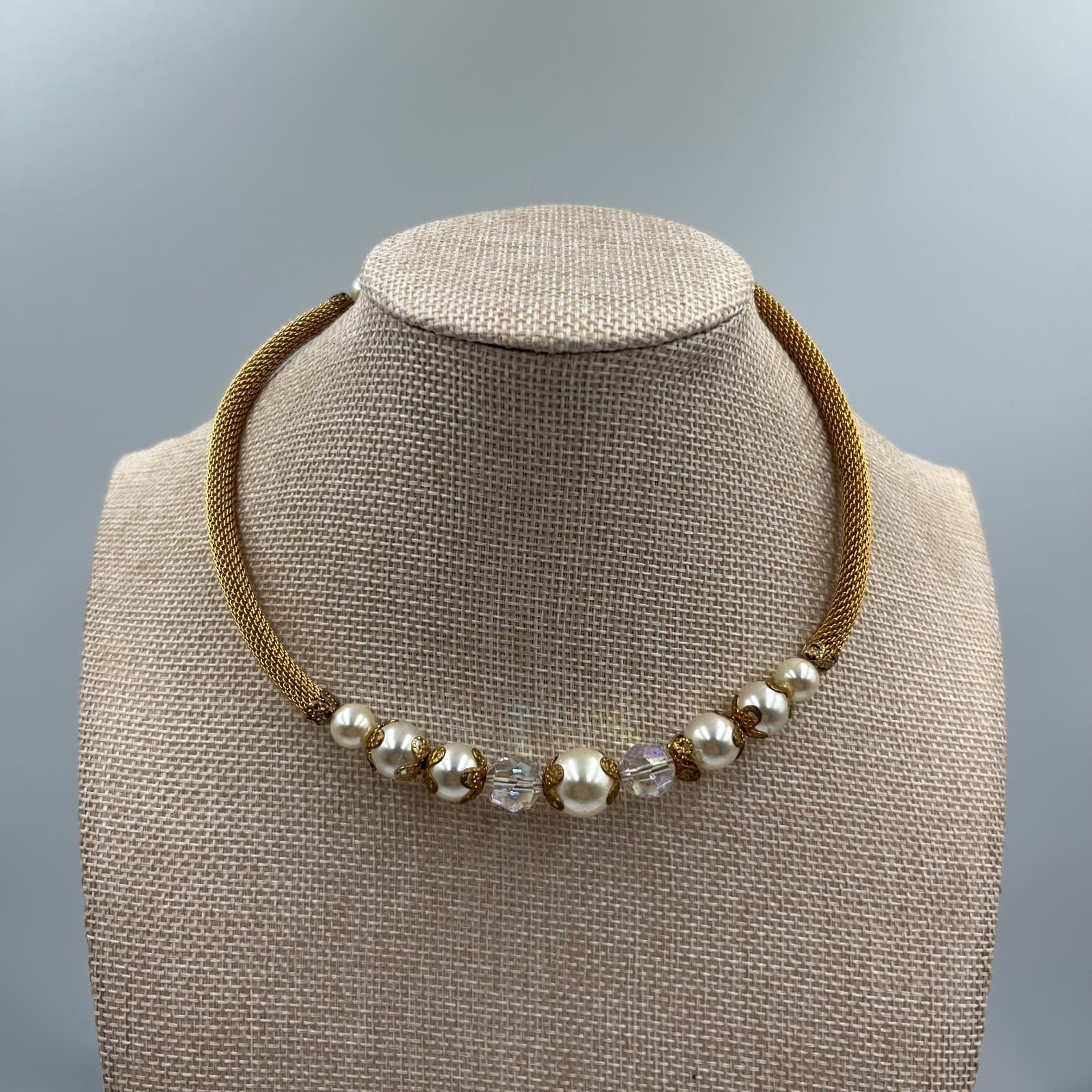 Vintage Marcasite Faux Pearl Necklace Silver Tone Floral Art Deco Style 17