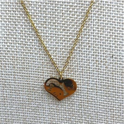 Vintage Gold Tone Heart Pendant Necklace Shark Cutout Design Minimalist Dainty