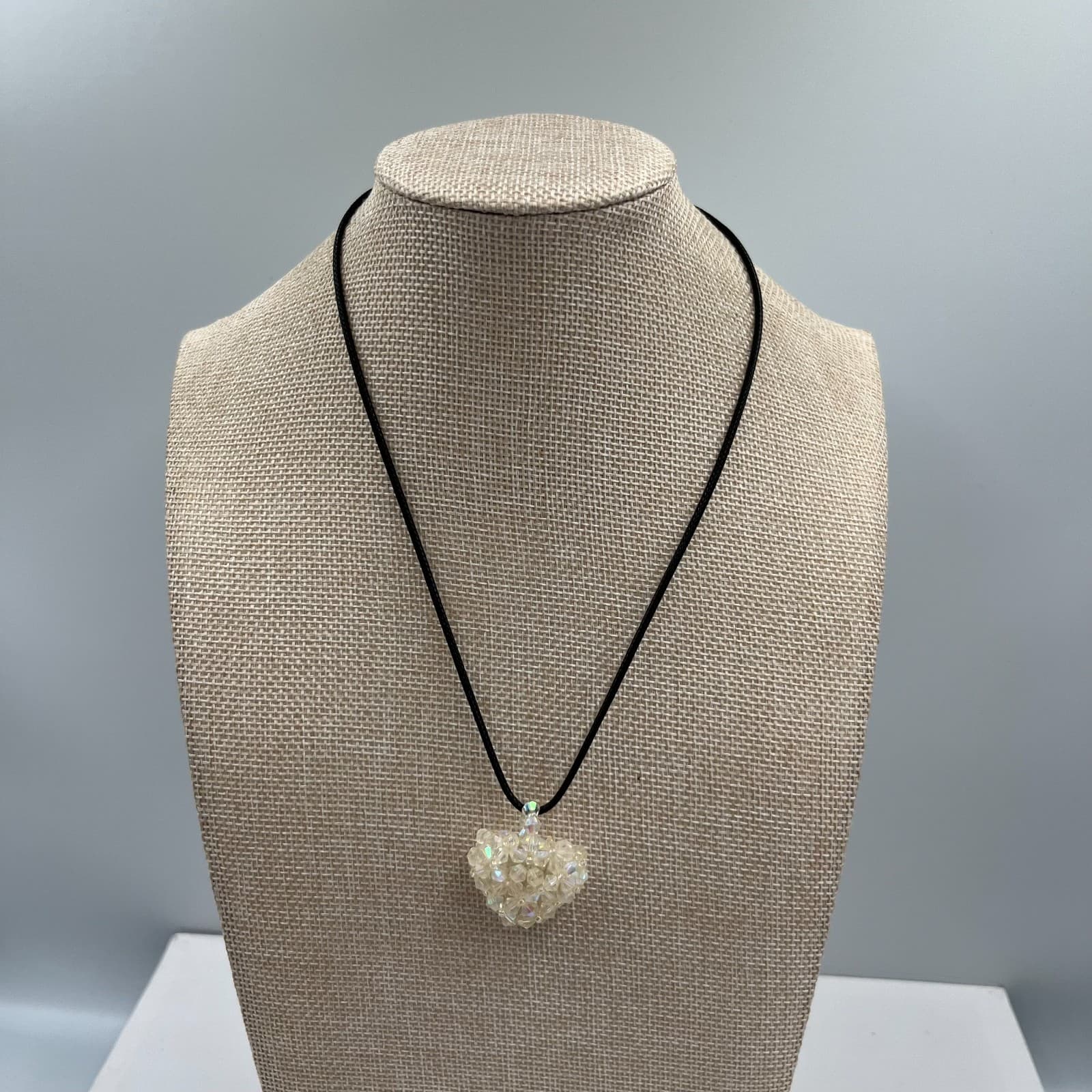 Vintage Crystal Heart Pendant Necklace Signed Silver Tone 18" Chain