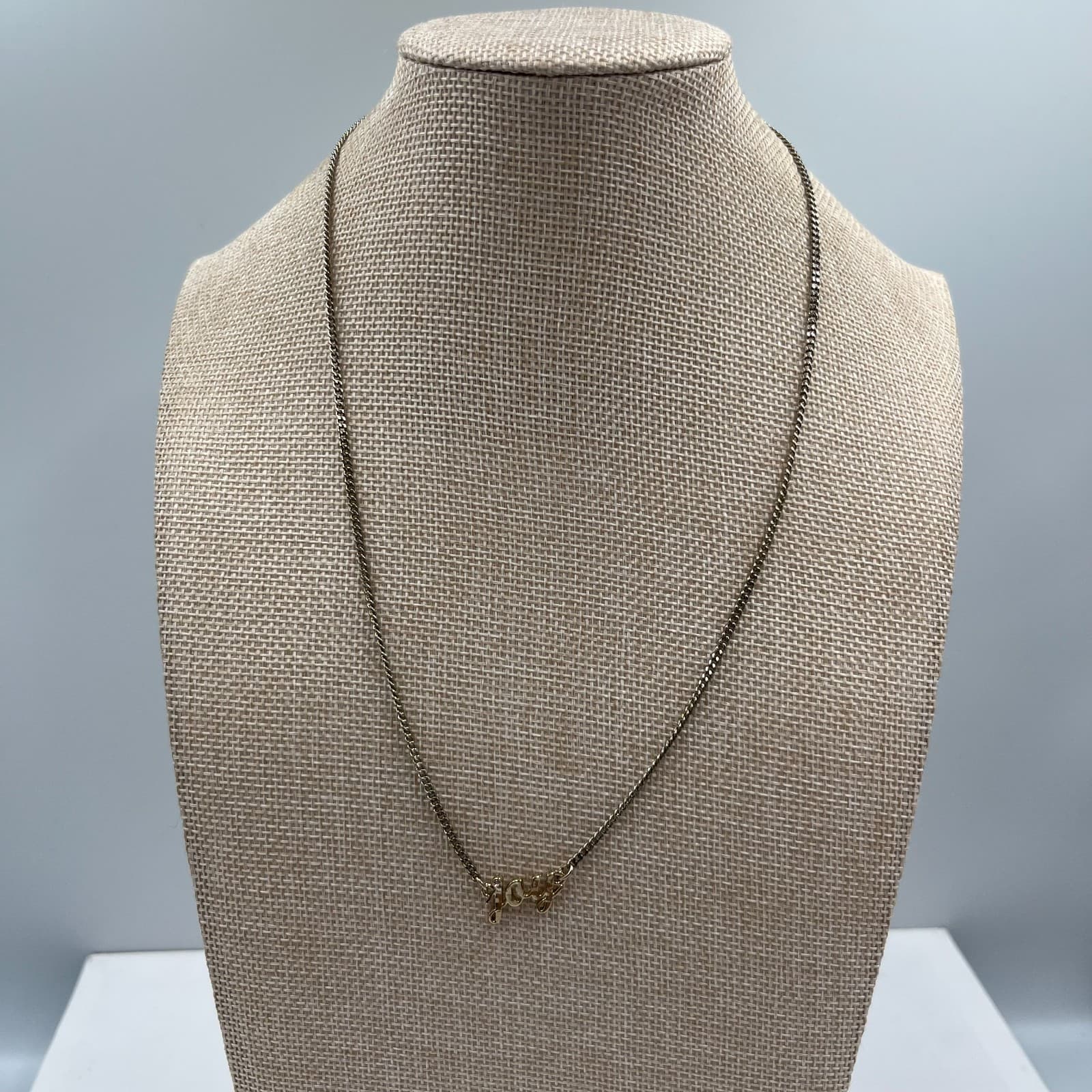 Vintage Lane Bryant "Joy" Script Necklace Silver Tone Rhinestone Pave Pendant 18