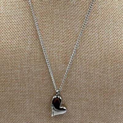Vintage Swarovski Heart Pendant Necklace Silver Tone Engrave Forever In My Heart