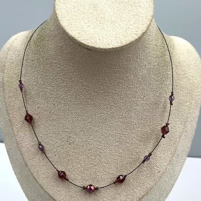VTG New York & Co Purple Floating Crystal Beaded Station Necklace Delicate Chain