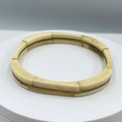 Vintage Cream Bone Style Bangle Bracelet with Gold Tone Inlay Stackable Classic