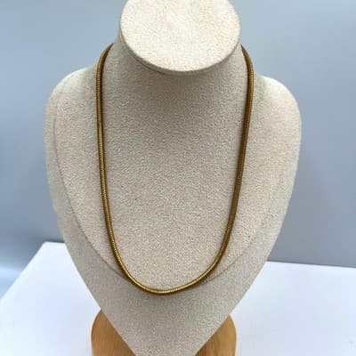 Vintage Gold Tone Snake Chain Necklace Sleek Minimalist Herringbone Style Unisex