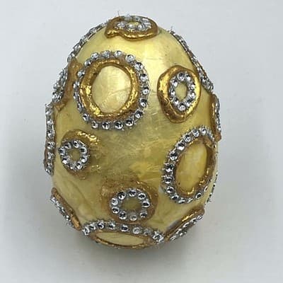 VTG Artisan Handcrafted Jeweled Egg Gold Gilded Rhinestone Decorative Ornament