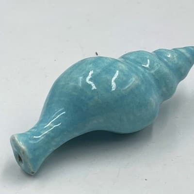 Vintage Blue Ceramic Conch Shell Pendant Bead Handcrafted Nautical Ocean Jewelry