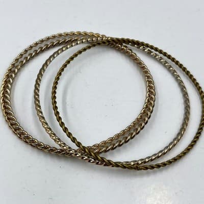 Vintage Stackable Twisted Rope Bangle Bracelets - Set of 4 Gold & Silver Tone