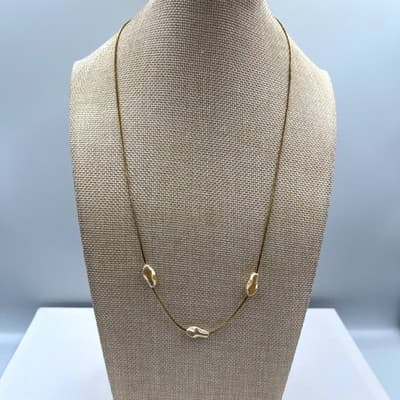 Vintage Gold Tone Snake Chain Necklace with 3 Organic Baroque Faux Creamy Pearls