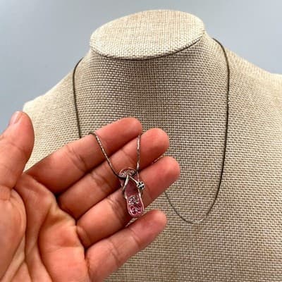 VTG Silver Tone Pink Enamel Flip Flop Sandal Pendant Necklace Rhinestone Beach