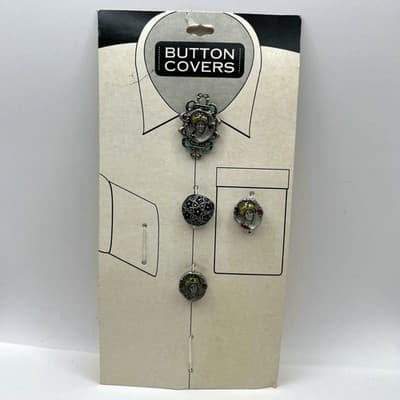 Vintage Mervyn's Partners Button Covers Art Nouveau Victorian Lady Enamel Set 4
