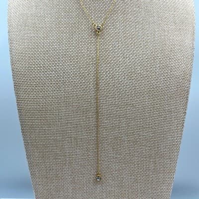 Vintage Gold Tone Y-Necklace with Two Bezel-Set Clear Cubic Zirconia Drop Stones