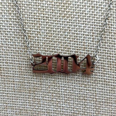 Silver 2004 Birth Year Necklace - Old English Font Pendant, Adjustable 18" Chain