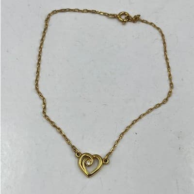 VTG Gold Tone Open Heart Charm Bracelet with Dainty Crystal Accent Spring Ring