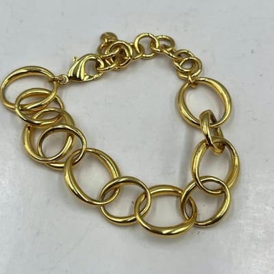 Vintage Chunky Gold Tone Oval Ring Link Bracelet 7.25" Lobster Clasp Statement