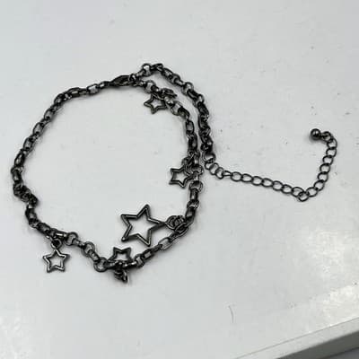 Vintage Gunmetal Star Charm Bracelet - Dark Grey Chain - Celestial Jewelry Adj..
