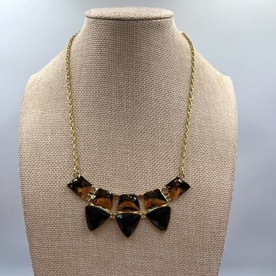 VTG Gold Tone Geometric Bib Necklace Black Triangle Statement Pendant Fashion