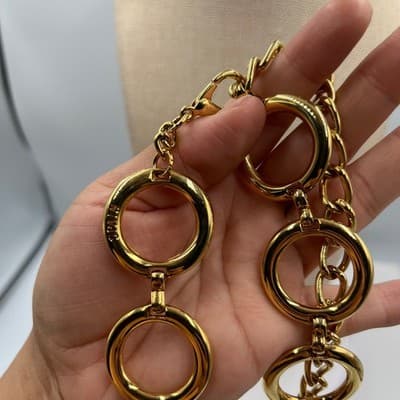 Vintage Gold Tone Bold Open Circle Link Necklace Made in Spain Statement Runway
