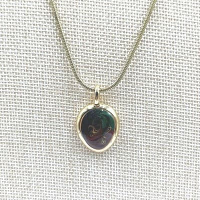 Laura Scott Gold Tone Snake Chain Necklace Green Maroon Enamel Floral Pendant
