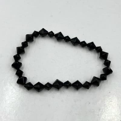 Vintage Black Bead Stretch Bracelet - Modern Bicone Faceted Bead Jewelry Gift