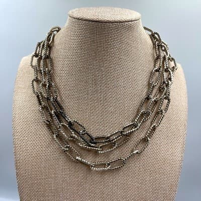 Vintage Silver Tone Multi-Strand Twisted Curb Chain Statement Necklace Bold Edgy