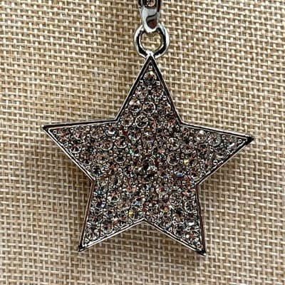 Vintage FL&B Silver Tone Pave Crystal Star Pendant Necklace Celestial Statement