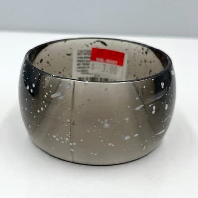 Vintage Smoky Grey Acrylic Bangle Bracelet White Speckled Splatter Paint Chunky