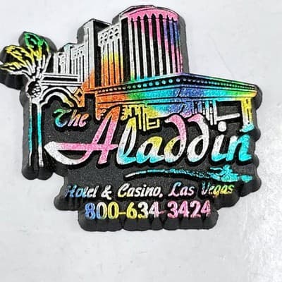 Vintage The Aladdin Hotel Casino Las Vegas Iridescent Rubber Refrigerator Magnet