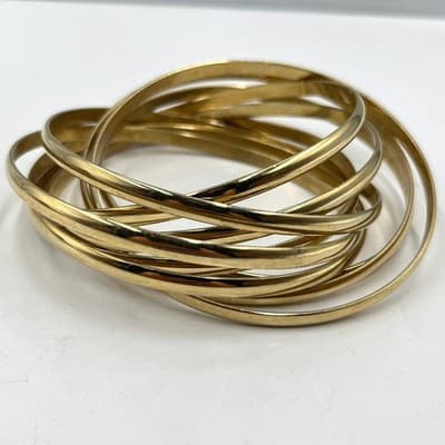 Vintage Gold Tone Stackable Bangle Bracelet Set Multi-Strand High Polish Jewelry