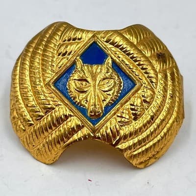 Vintage Cub Scouts Wolf Neckerchief Slide Gold Tone Blue Enamel Boy Scouts BSA