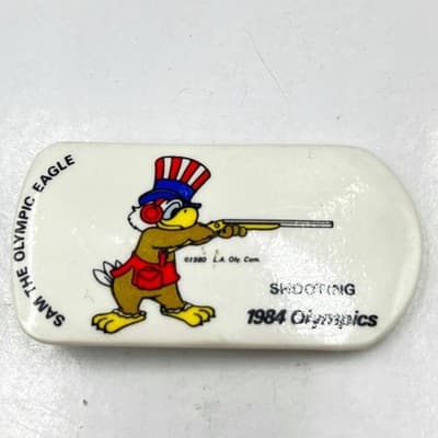 Vintage 1984 Los Angeles Olympics Sam the Eagle Shooting Pin Badge Memorabilia