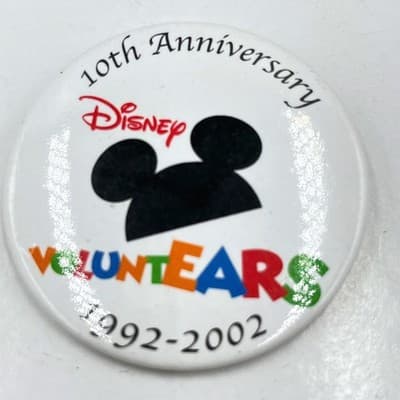 Vintage Disney VoluntEARS 10th Anniversary Pin 1992-2002 Mickey Mouse Button 2"